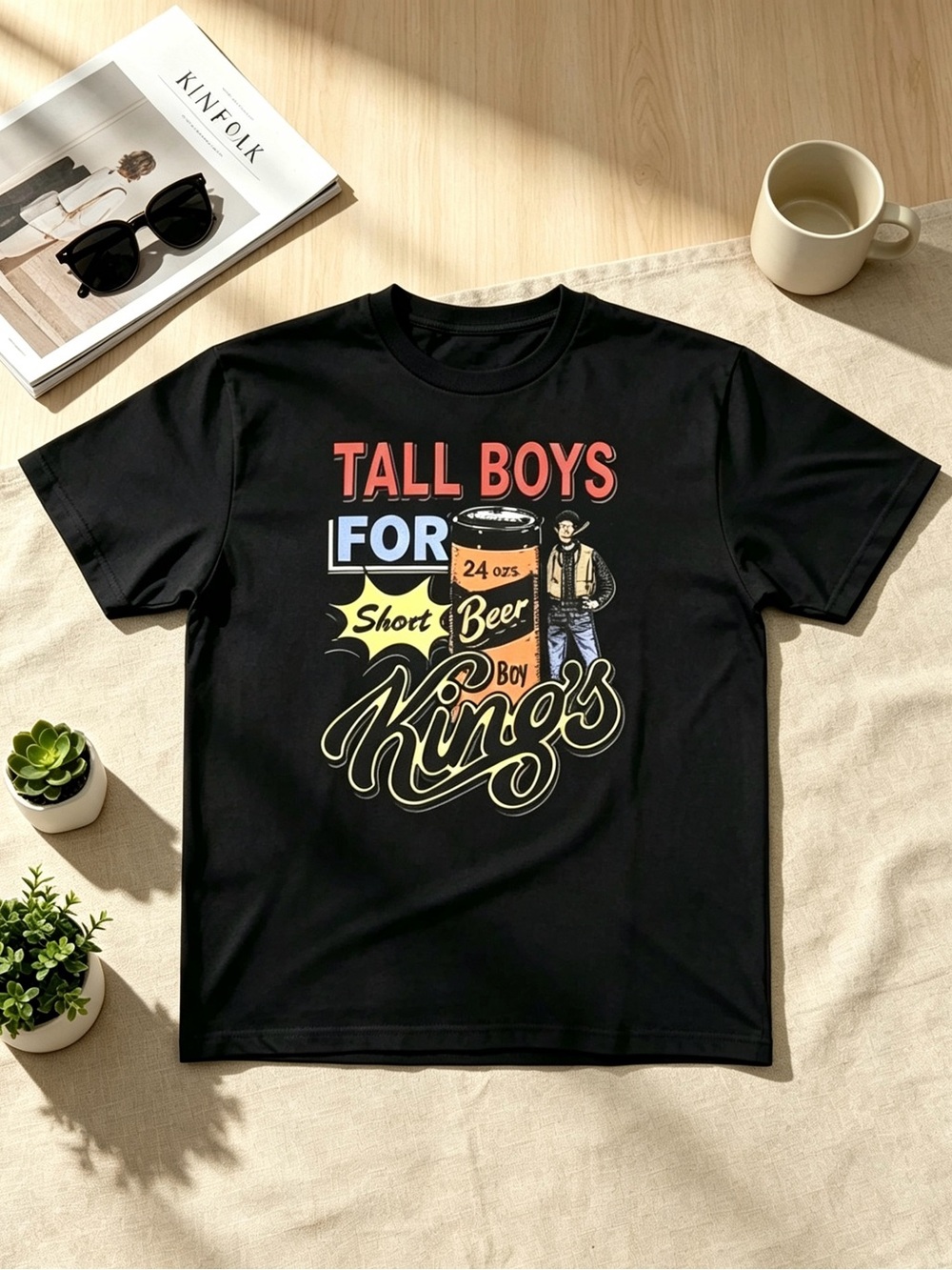 Men's Black Graphic Short Sleeve Tee - Tall Boys For Kings Design